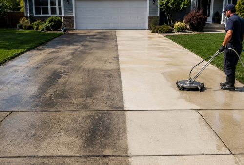 ChatGPT Image May 12, 2026, 01_40_39 PM Cody-X cleaning a driveway with a surface washer; clean vs dirty areas visible. Cody-X Pressure Washing