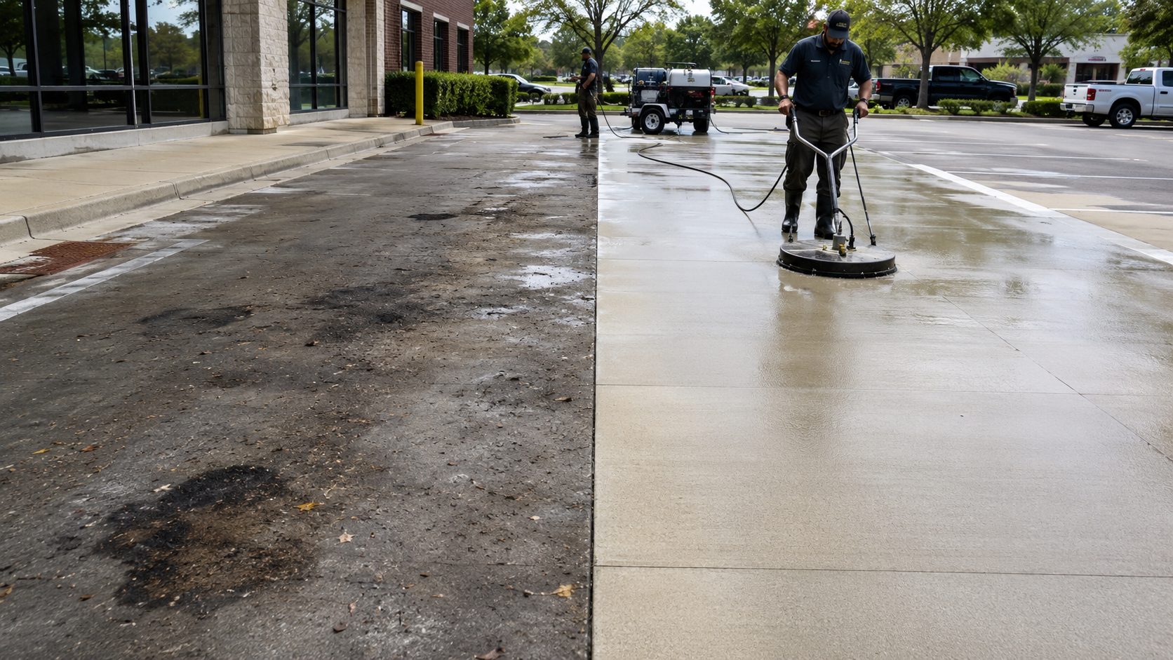 ChatGPT Image May 12, 2026, 01_48_01 PM Cody X worker pressure washes sidewalk, showing cleaned vs dirty areas Cody X Pressure Washing