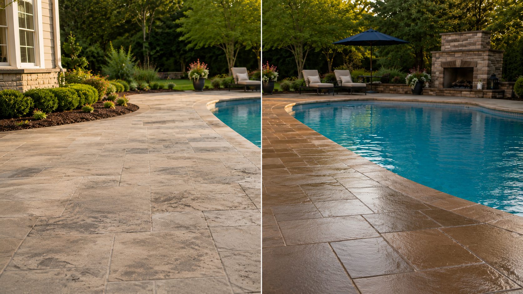 ChatGPT Image May 12, 2026, 01_49_56 PM (2) Dry vs wet stone patio comparison, pool and furniture in background Cody X Pressure Washing