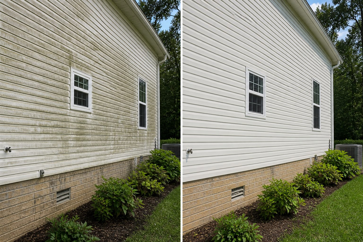 ChatGPT Image May 4, 2026, 02_58_32 PM House exterior before (dirty) and after (clean) Cody X pressure wash Cody X Pressure Washing
