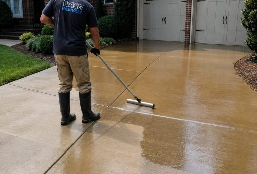 ChatGPT Image May 4, 2026, 03_35_24 PM Cody-X worker cleans a home's concrete driveway with a long-handled tool. Cody-X Pressure Washing