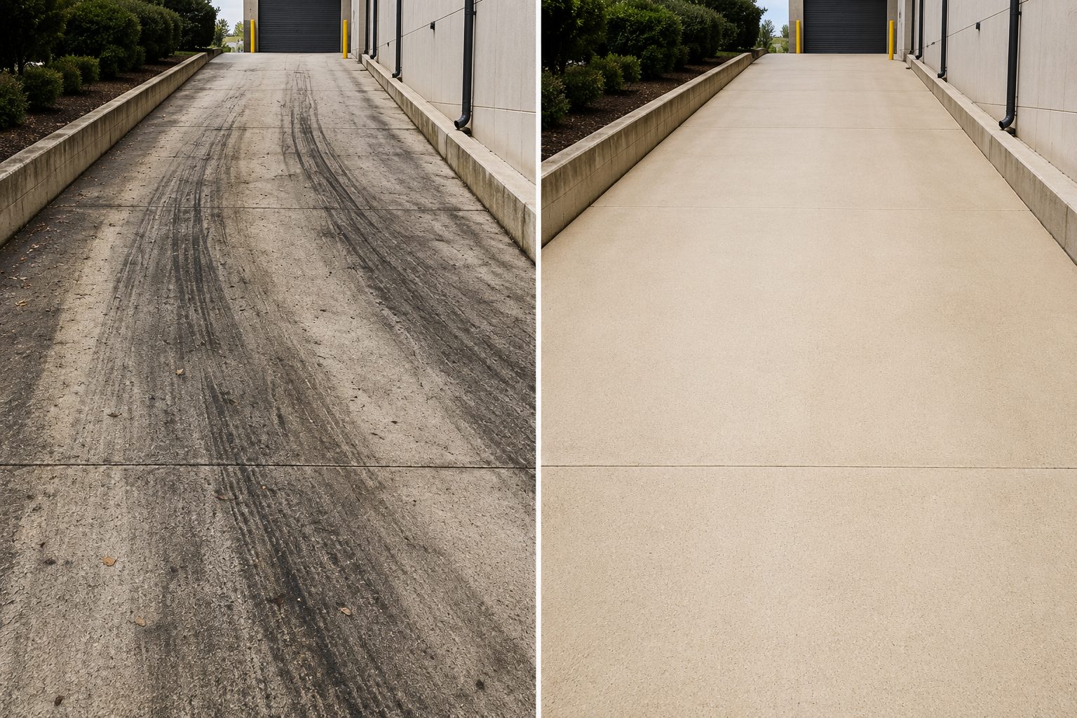 loading-docks Driveway before and after power washing: left stained, right clean Cody X Cody X Pressure Washing